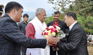 Governor designate Shri PB Acharya received by State Minister Shri. Alo Libang at Raj Bhavan Helipad, Itanagar on 28th January 2017.